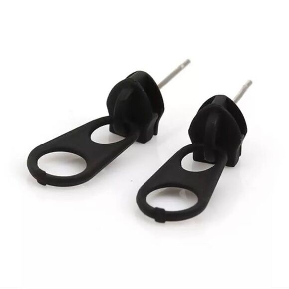 Alternative Black Pull Up Zipper Post Earrings NEW - Picture 1 of 4